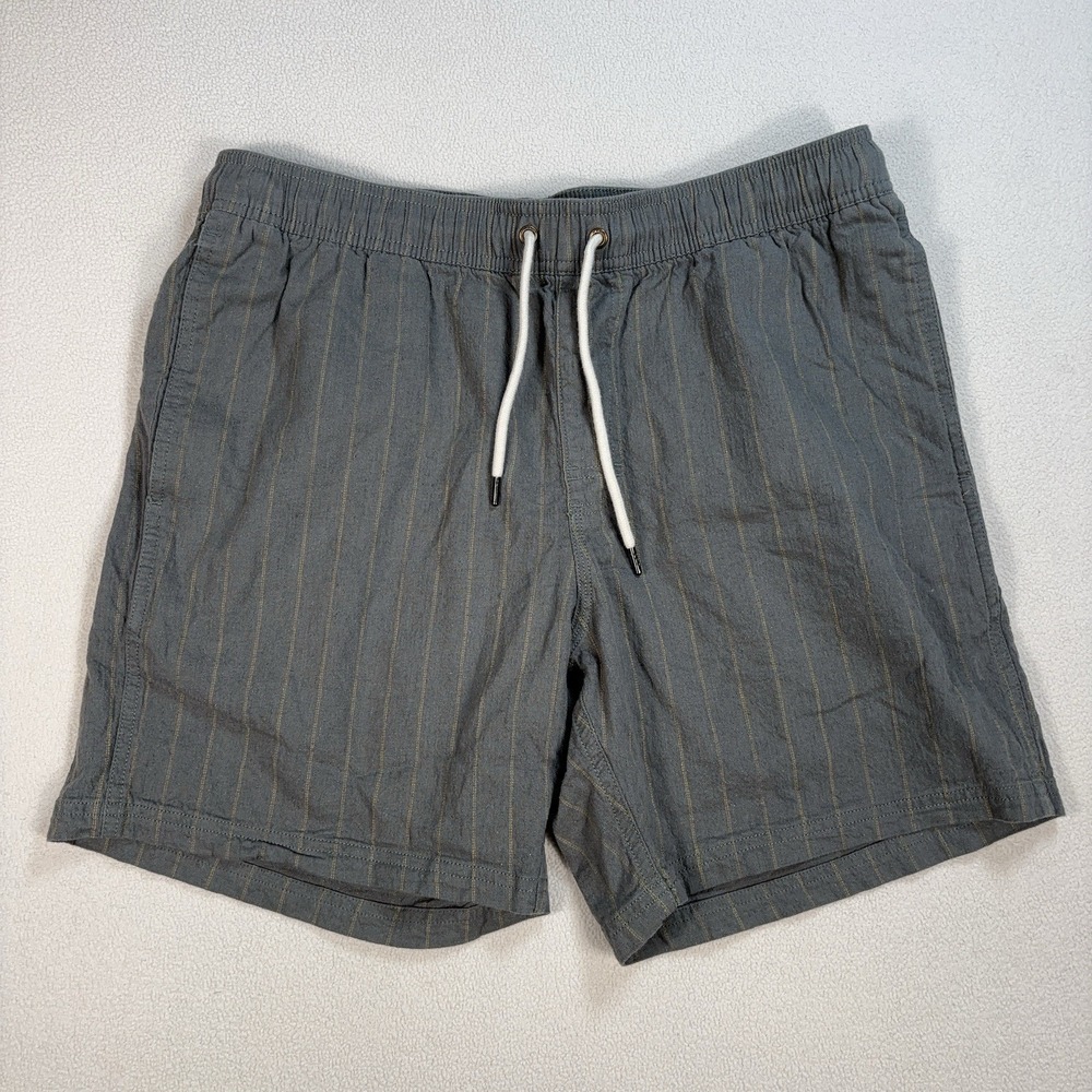 RVCA Cotton-Linen 6" Shorts Mens M Gray Stripe Drawstring Pocket Resort Vacation